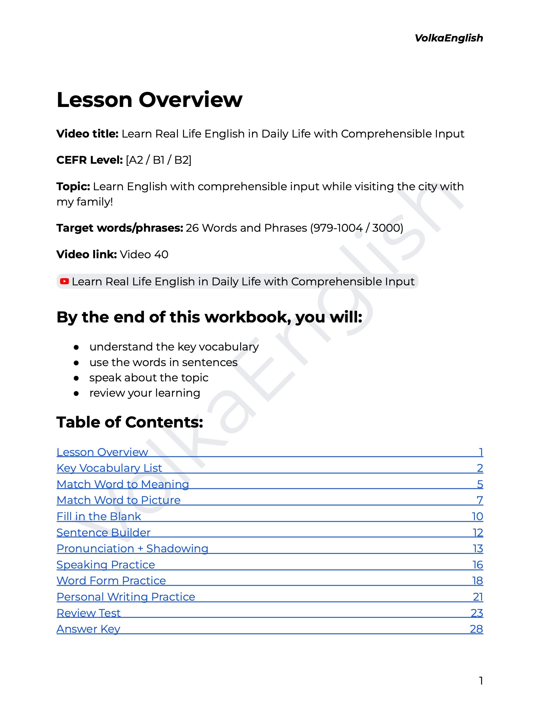 Learn Real Life English in Daily Life with Comprehensible Input - Video 40 Study Pack product image (2)