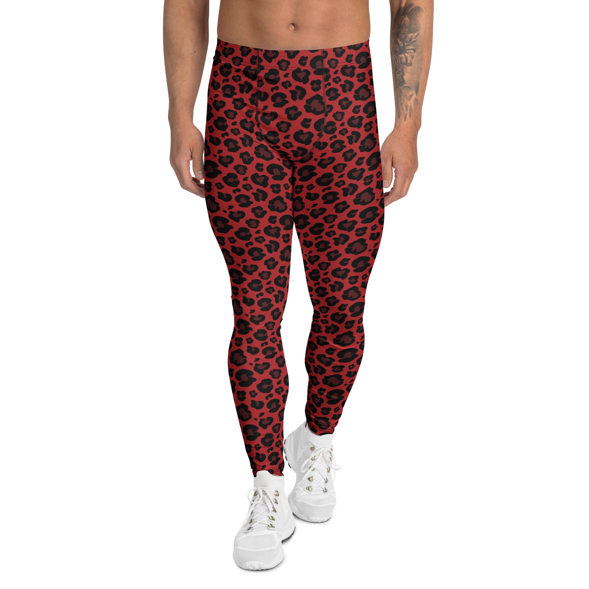 Modern Bold Red Leopard Print Men's Leggings product image (1)