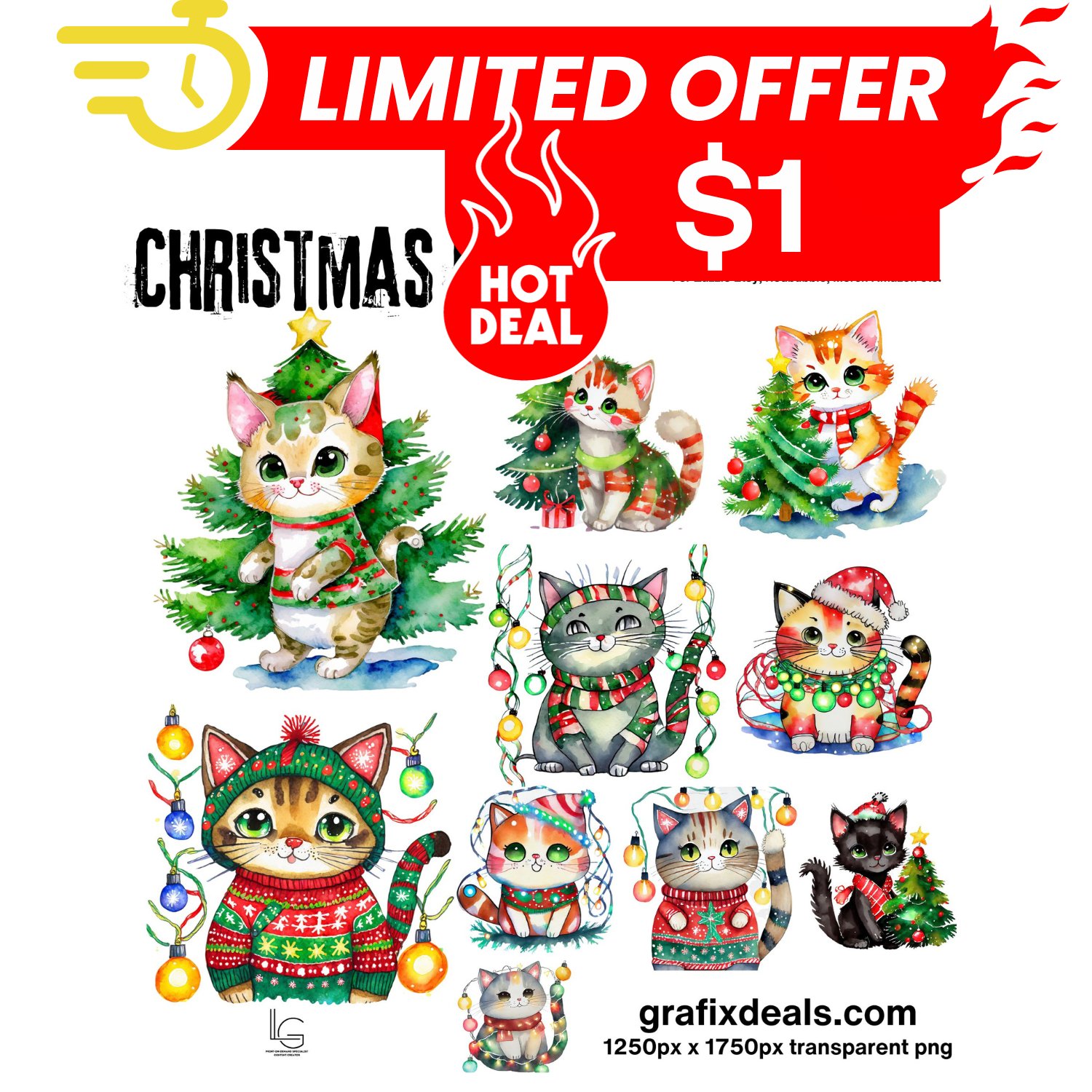 $1 Deal! Cute Christmas Cat Graphics Bundle product image (1)
