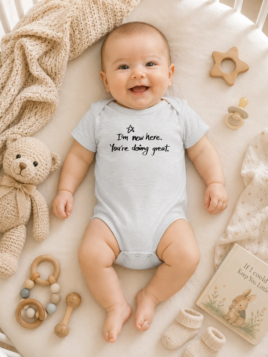 New Parents Baby Gift, I'm New Here You're Doing Great Baby Bodysuit, Meaningful Baby Shower Gift, Minimal Script Infant Onesie product image (9)