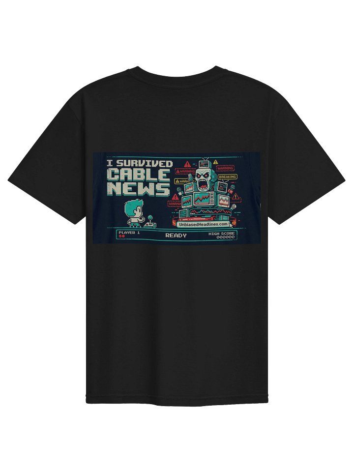 I Survived Cable News (Arcade) Tee - Back Print with Pocket Logo product image (2)