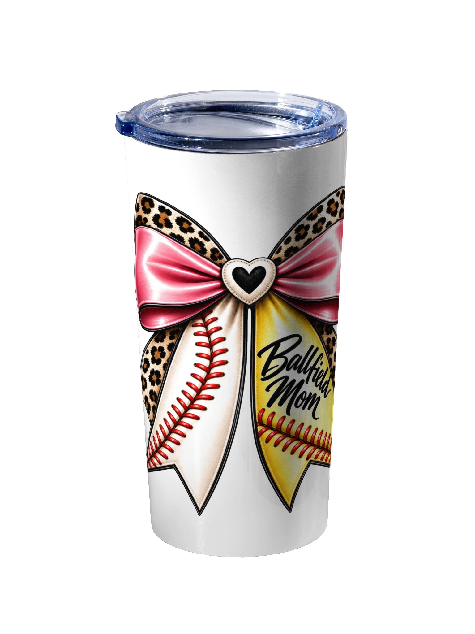 Ballfield Mom Black Heart Bow Tumbler | 20oz Baseball & Softball Mom Cup product image (2)