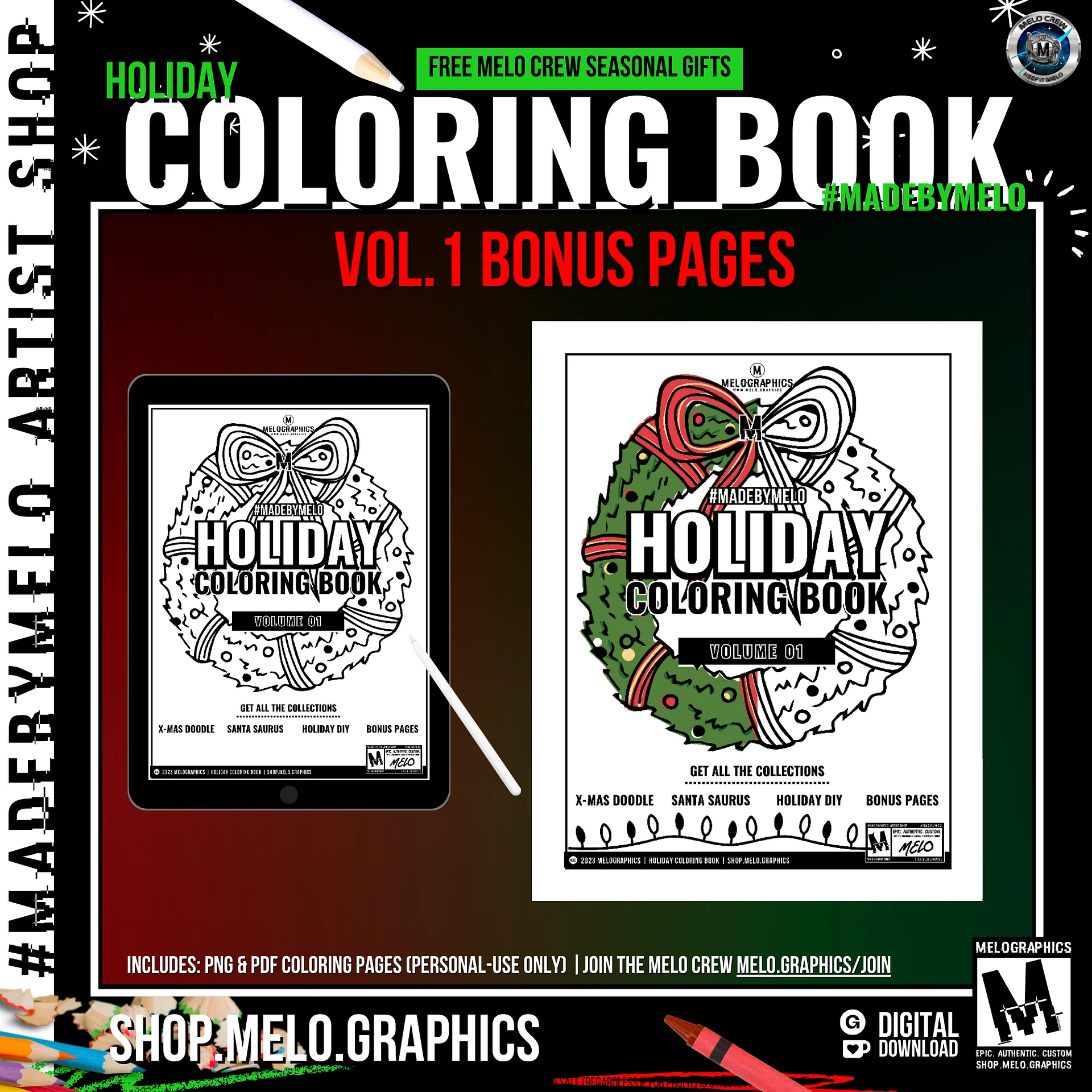 🎁 Holiday Coloring Book Vol 1: BONUS PAGES - Printable PDF | #MadeByMELO product image (1)