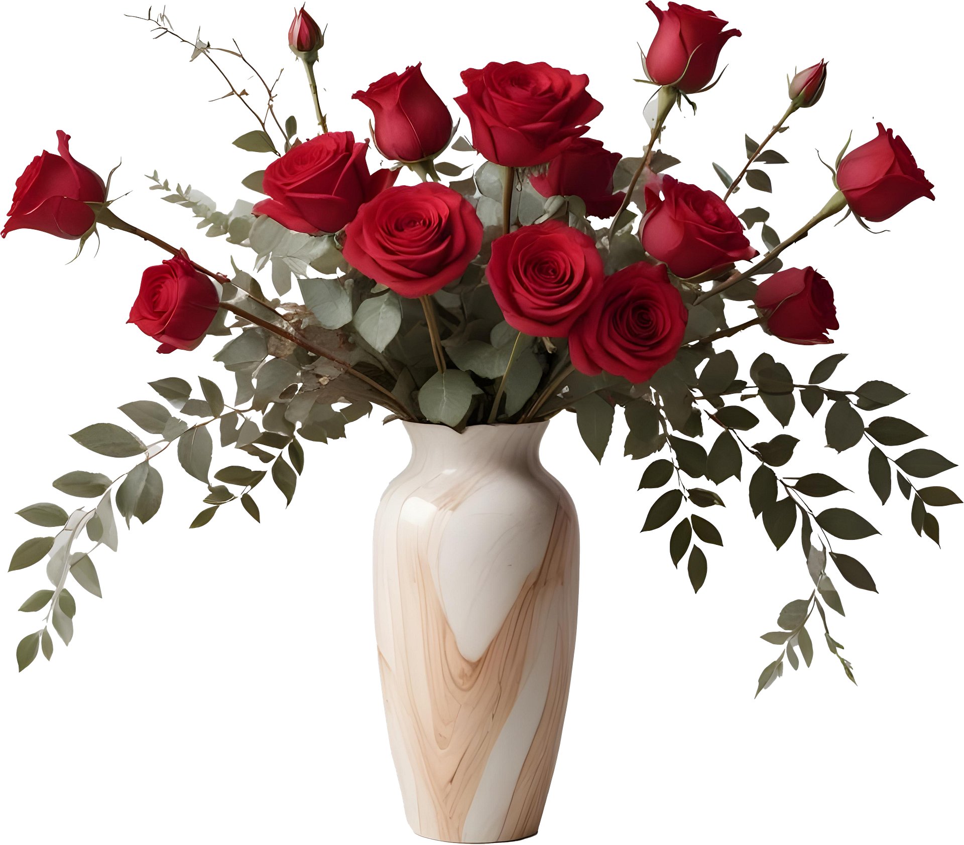 Timeless Elegance – Red Rose and Wood-Inspired Vase PNG product image (1)