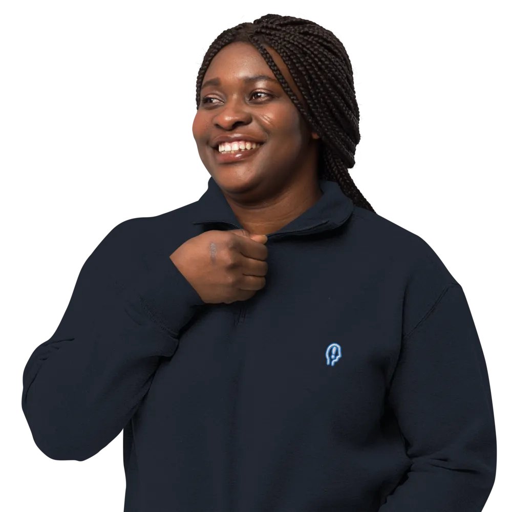 EXCLAIMING MENTALLY (aqua and white design) embroidered quarter zip product image (13)