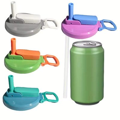 Reusable Silicone Soda Can Lid With Straw — Sealed Soda Cans Cover For Canned Beverage Beer Juice — Blue product image (5)