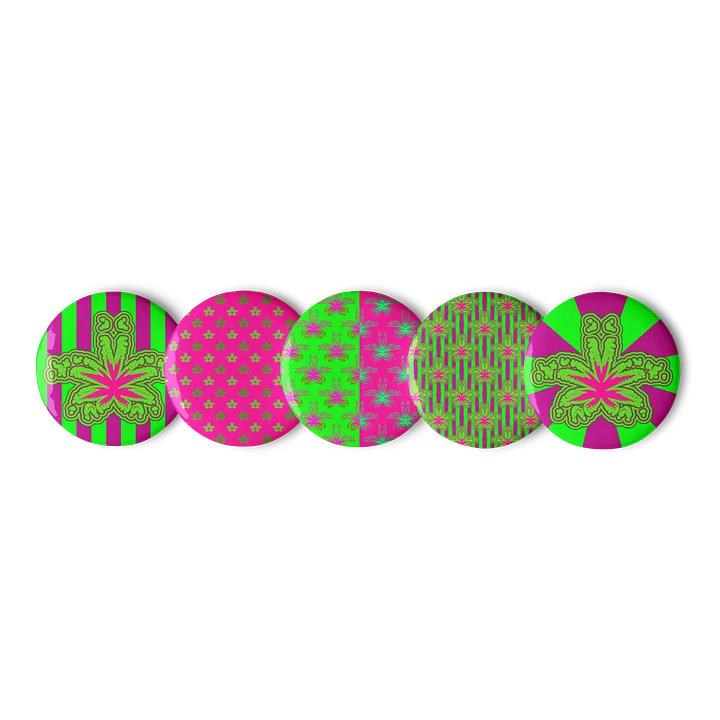 Neon Green Hot Pink Pot Leaf Pins, Stoner Circus Cannabis Art Pin Button Set product image (1)