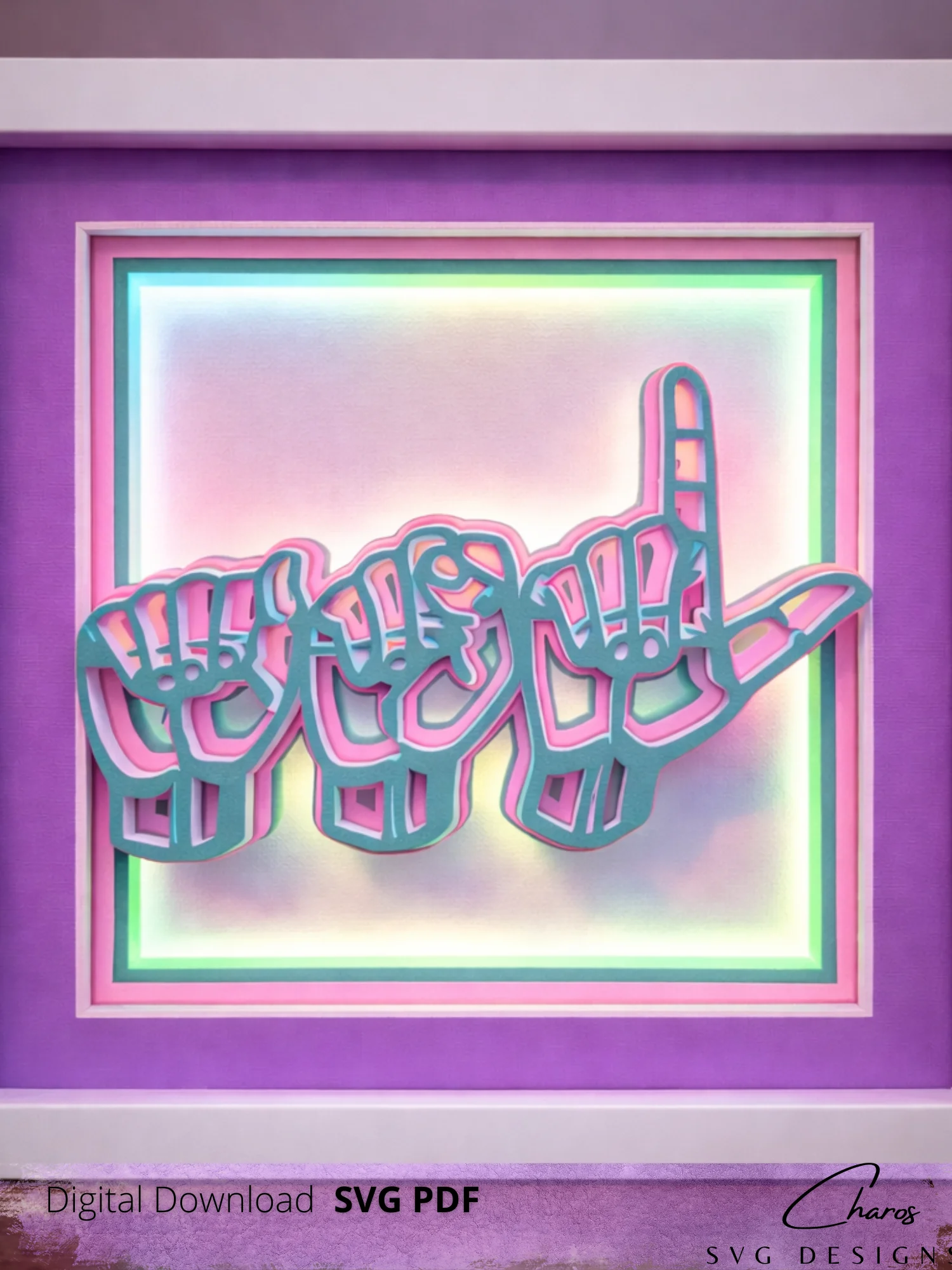 ASL (American Sign Language) 3D Shadow Box SVG Layered Shadow Box Design product image (3)