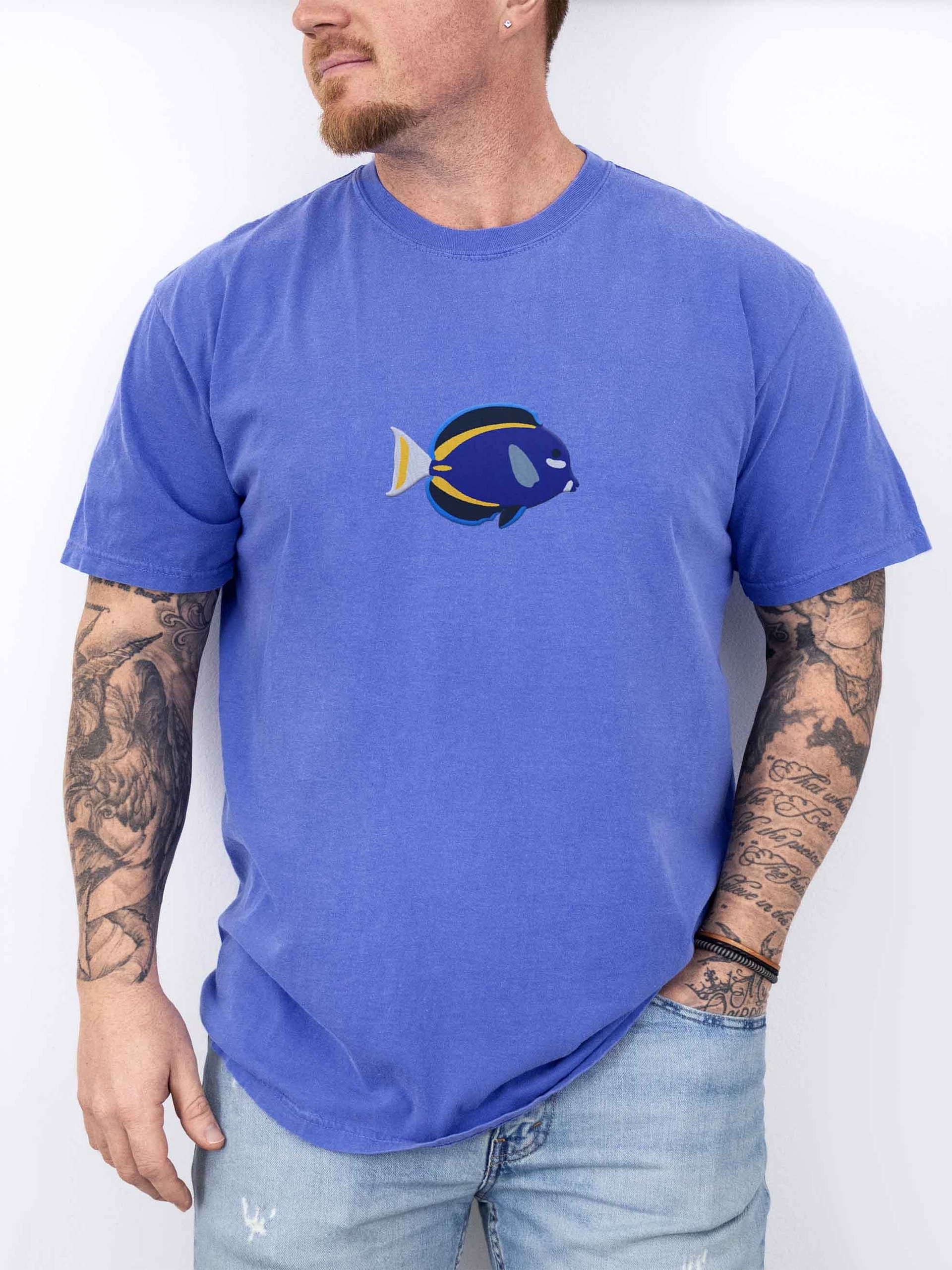 Whitecheek Tang Embroidered Shirt | Reef Aquarium Fish Embroidery Tee | Saltwater Marine Fish Apparel product image (2)