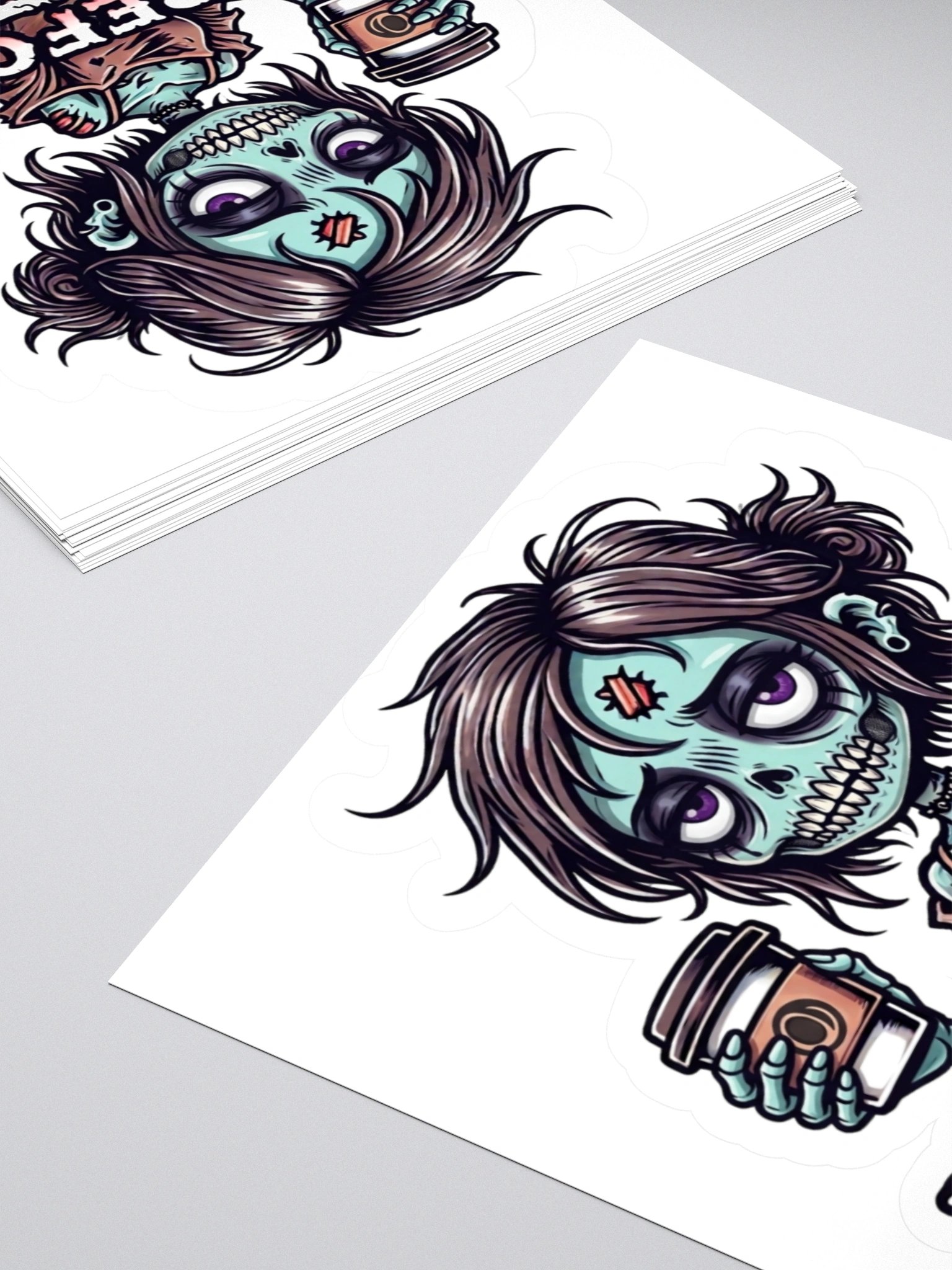 "Me Before Coffee" Zombie Chick Kiss-Cut Sticker | Me Before Coffee Collection product image (4)