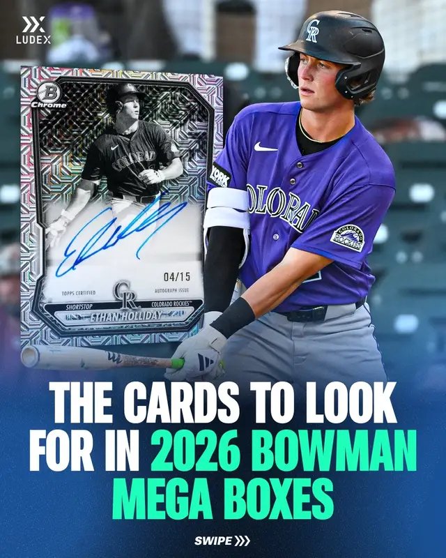 2026 Bowman Baseball Mega Boxes are set to officially arrive on May 27th, 2 weeks after the intial release of Bowman, but people are finding them in stores already.  With it come the iconic Mojo parallels and now even an exclusive case hit insert called Mega Futures.  Whether you’re ripping or hunting singles, let us know what your favorite cards are from 2026 Bowman Mega Boxes this year!