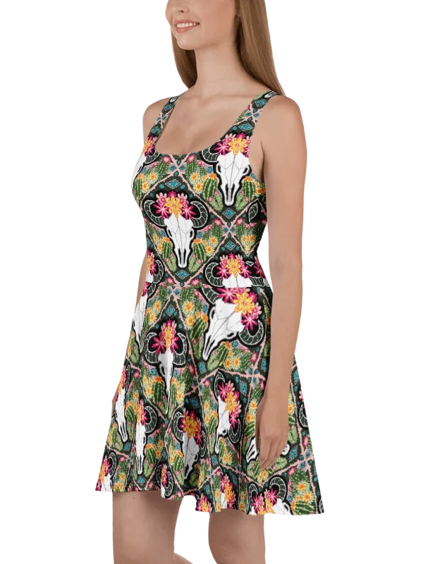 Western Americana Cacti Cow Skater Dress | Cowgirl Fit & Flare | Monique Faella Designs™ product image (9)