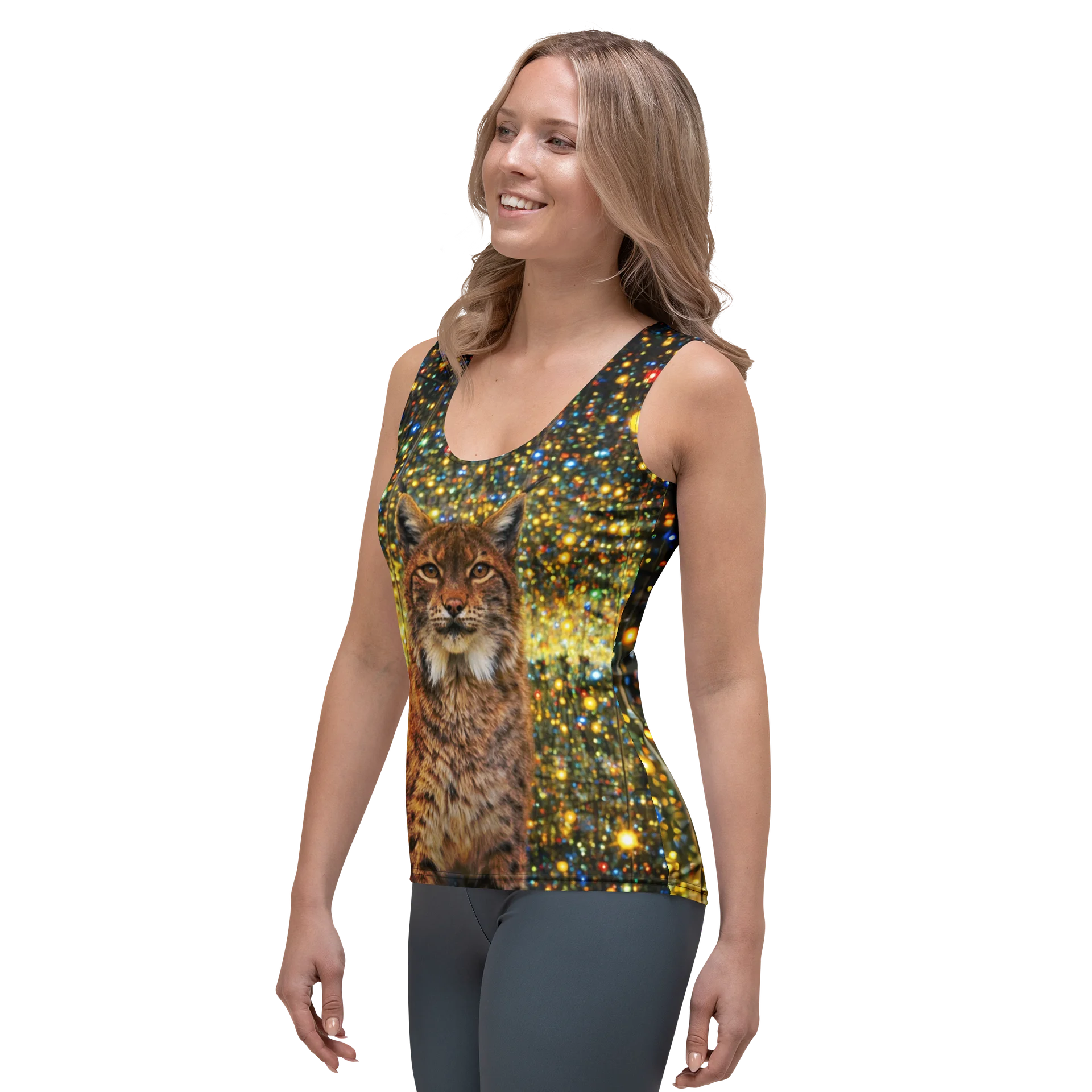 Cosmic Lynx: Wilderness meets stardust Empowerment Flow All-Over Tank product image (3)