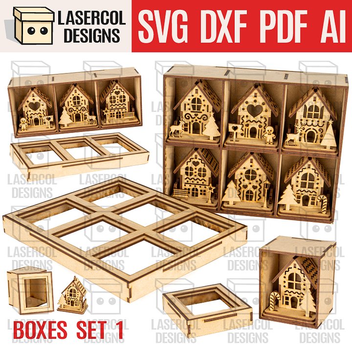 Christmas Houses Ornaments Boxes Set 1 (8 Houses Styles) - Laser Cut Files product image (1)