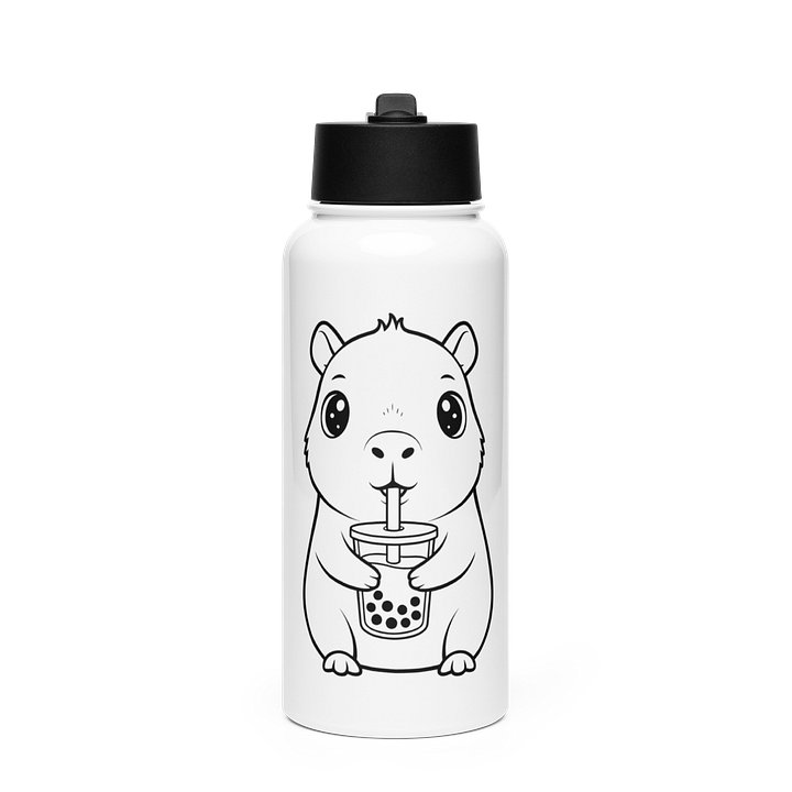 Cute Capybara Bubble Tea Design Insulated Water Bottle 32oz Gift for Kawaii Style Animal Lovers Line Art Illustration product image (2)