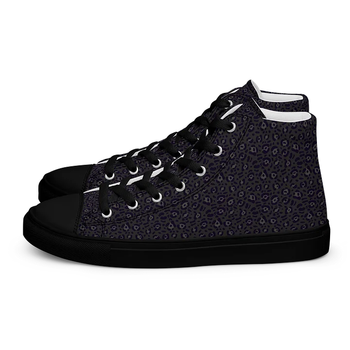 Black Leopard Print Men's High Top Canvas Shoes product image (1)