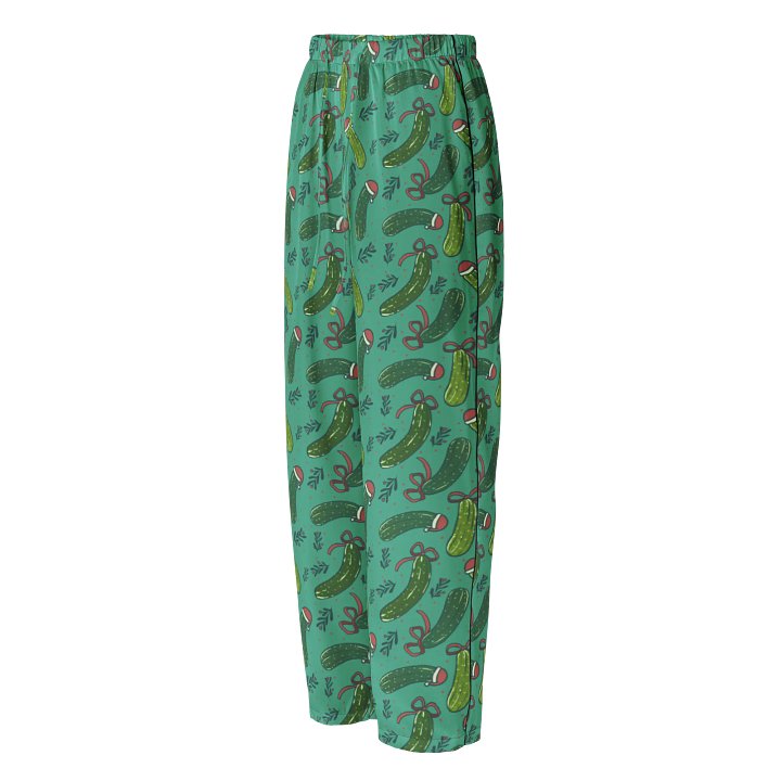 Funny Christmas Pickles Patterned Pyjama Pants, Dark Green product image (2)