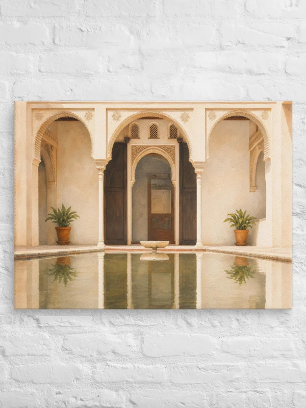 Andalusian Courtyard Wall Art - Alhambra Inspired Neutral Beige Islamic Interior Decor product image (2)