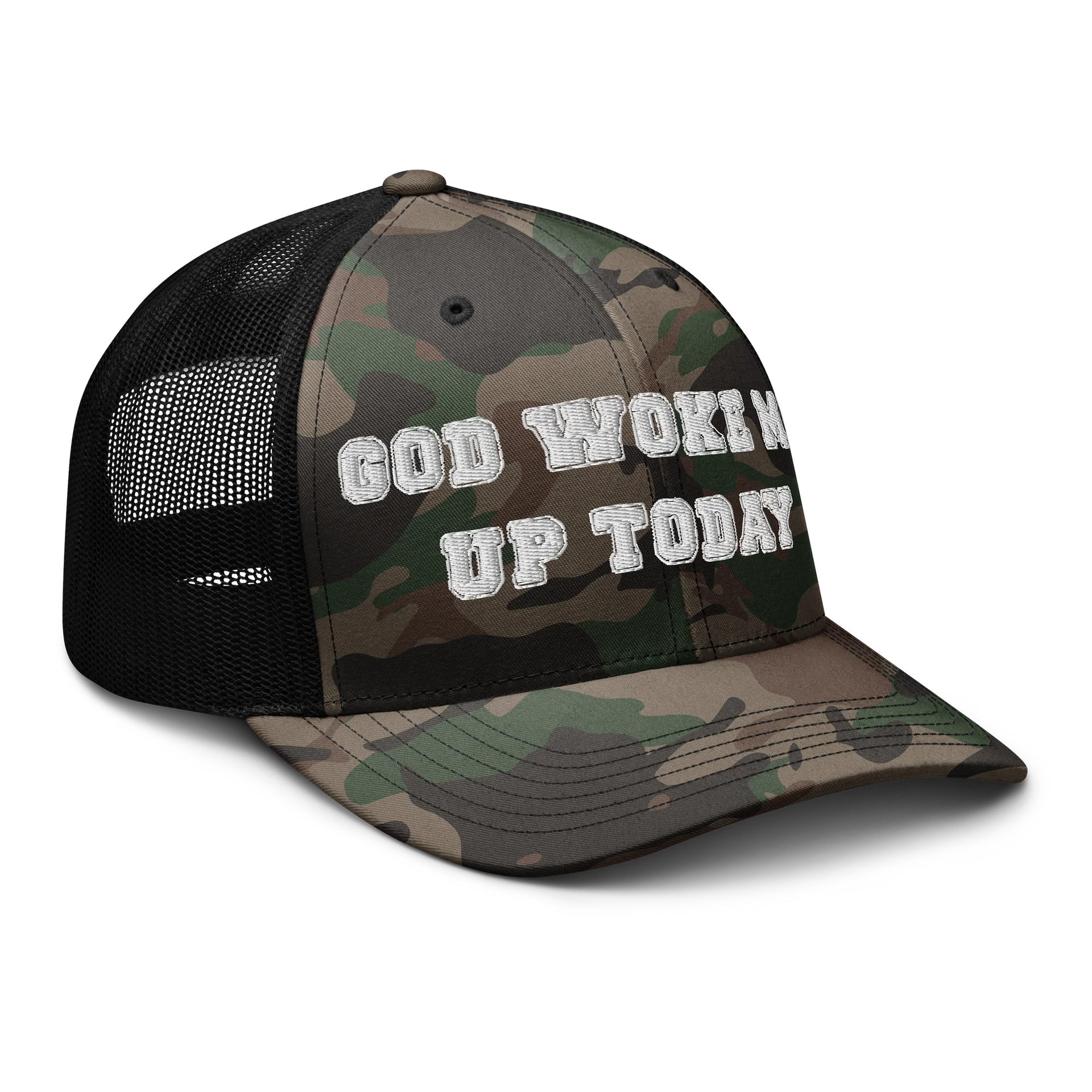 “God Woke Me Up Today” (Camo Trucker Hat) product image (6)