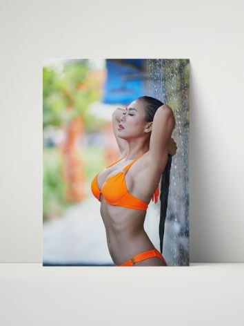 Tropical Beach Bikini Model 8x10 Metal Wall Art – Orange Swimsuit Print product image (1)