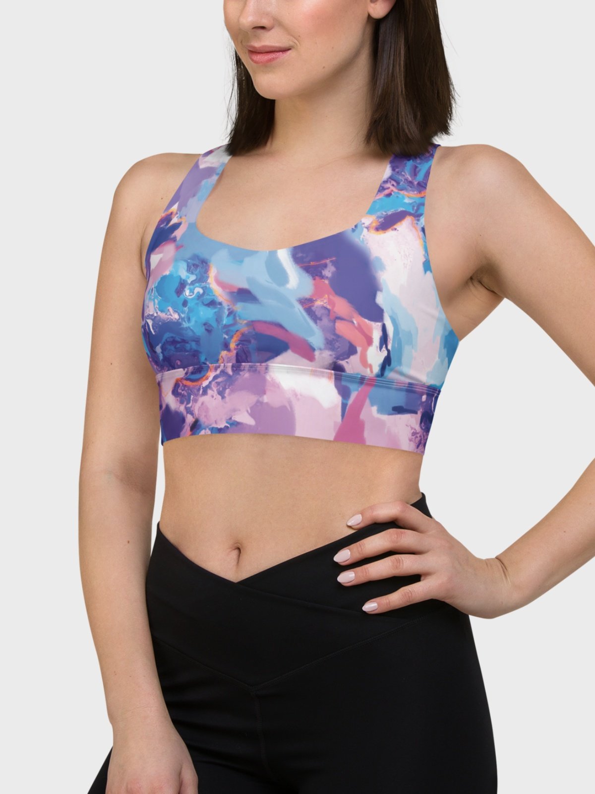 Hight Impact Sport Bra "Marble Effect Pastel Blue Purple Dreamy Waves" product image (2)
