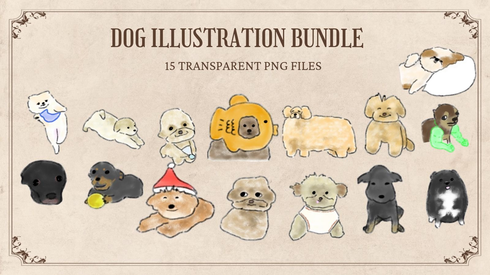 15 Hand-Drawn Dog PNG Clipart Bundle product image (1)