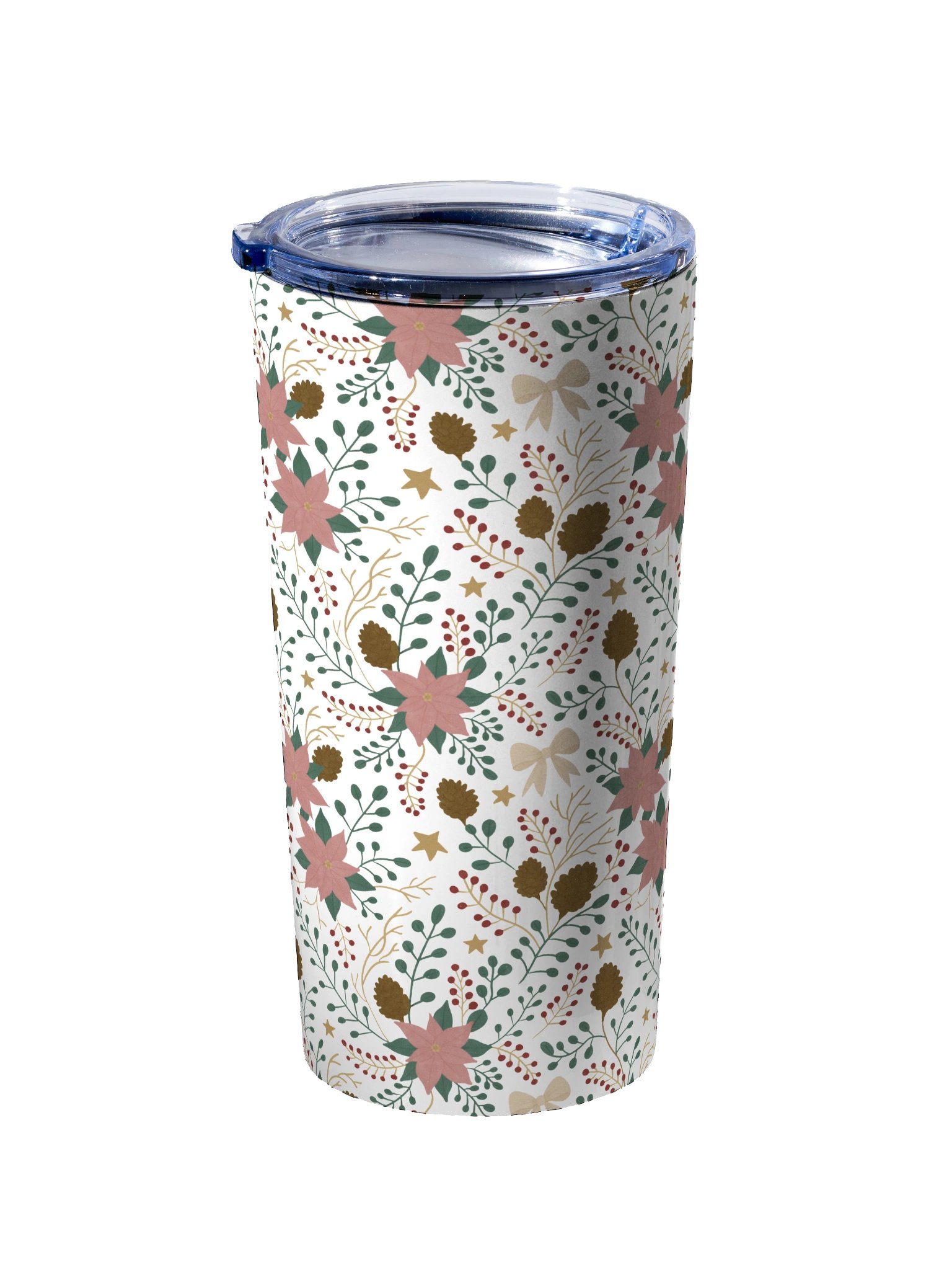 20oz Stainless steel tumbler enchanted forest blooms. Botanical Christmas insulated tumbler with poinsettias product image (2)