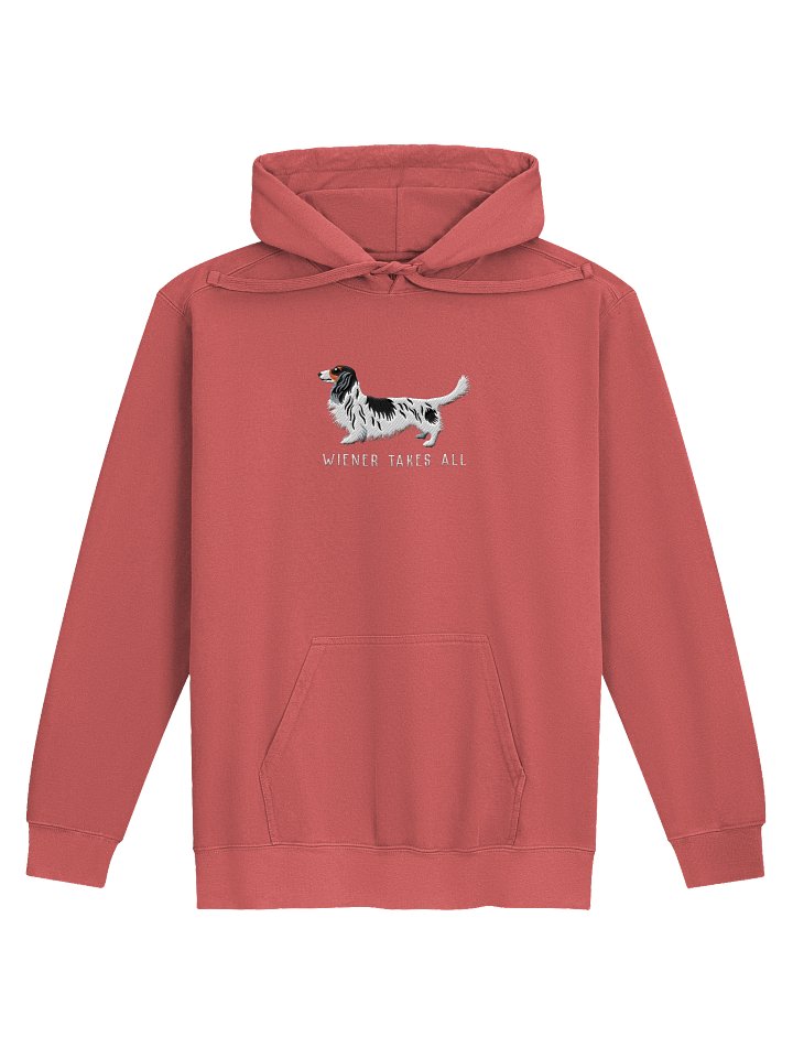 Wiener Takes All Premium Hoodie (Embroidered) of a Longhaired Dachshund(Pied Black & White) product image (21)