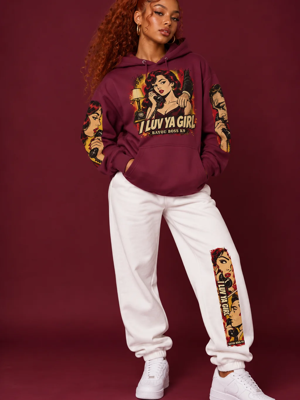 I Luv Ya Girl Vintage Romance Comic Hoodie & Jogger Set product image (2)