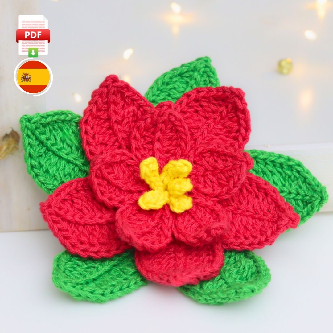 Patrón PDF: Flor de Pascua a Crochet – Adorno Navideño product image (1)
