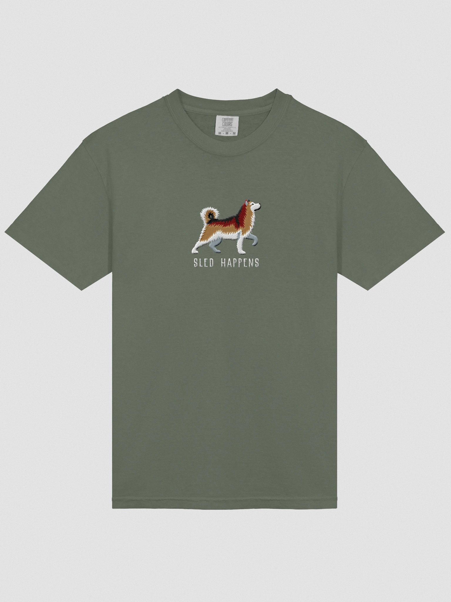 Sled Happens T-Shirt(Embroidered) of an Alaskan Malamute(Sable) product image (6)