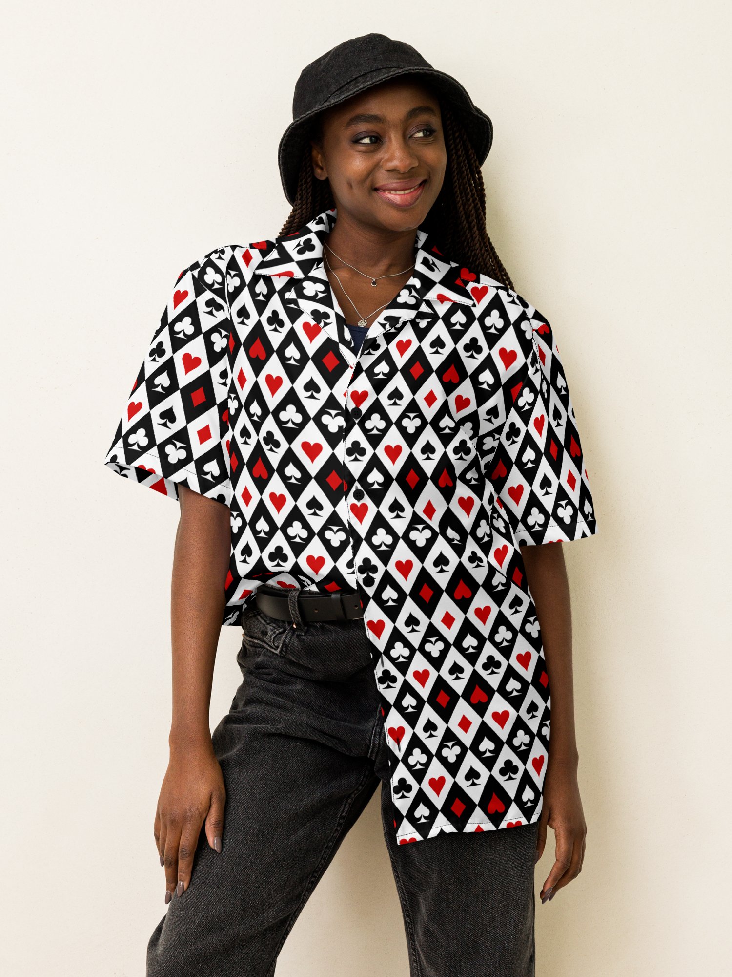 Retro Playing Card Suits Argyle All-Over Print Hawaiian Shirt product image (12)