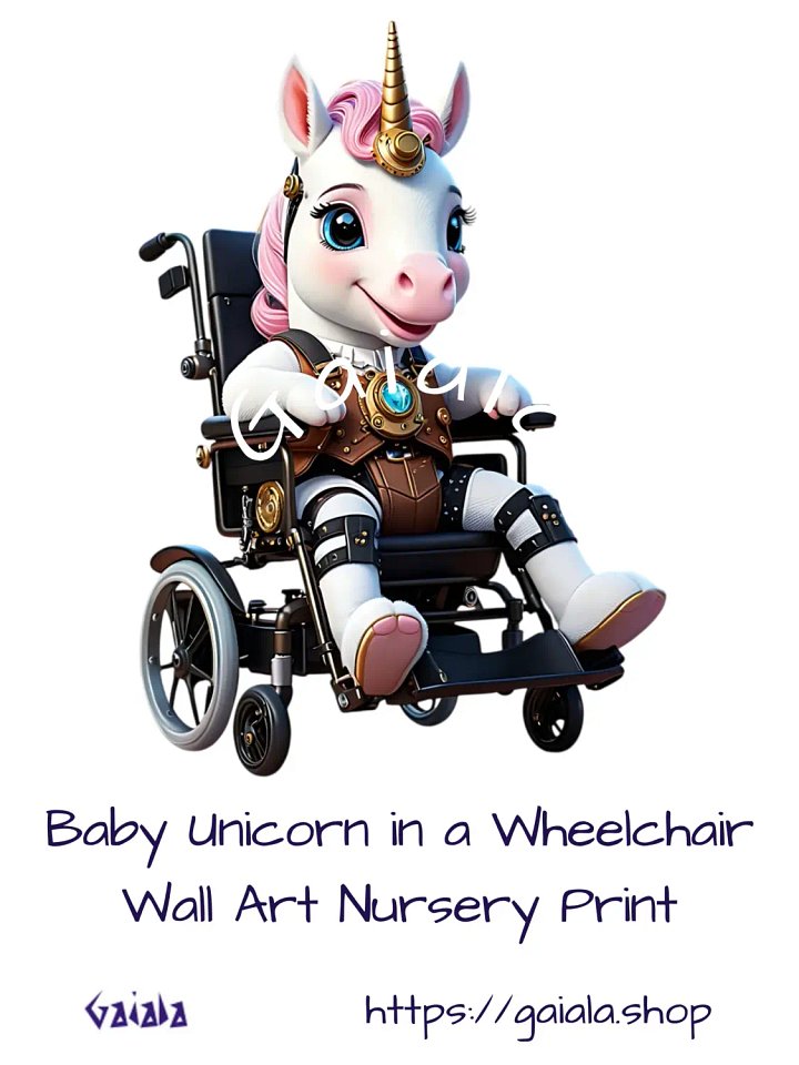 Baby Unicorn in Wheelchair Kid Nursery Print Child Wall Art product image (1)