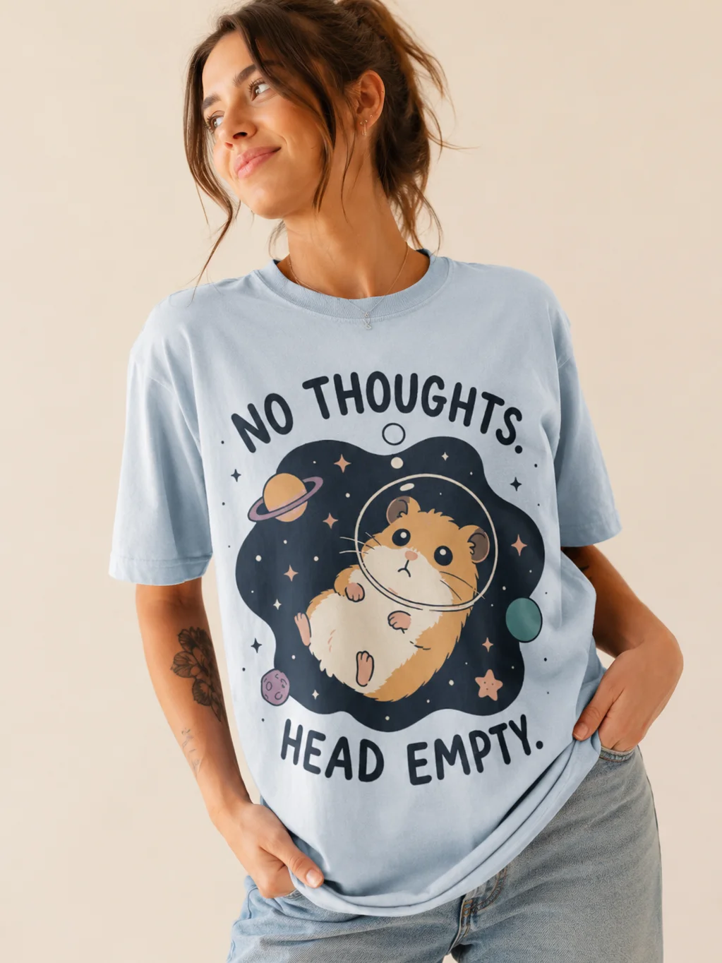 No Thoughts Head Empty Hamster T-Shirt | Cute Space Hamster Graphic Tee for Animal Lovers product image (1)