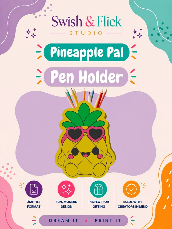 Pineapple Pal Pen Holder 3MF File | Cute Desk Organizer STL Alternative | Sports Pencil Holder Digital Download for 3D Printing product image (1)