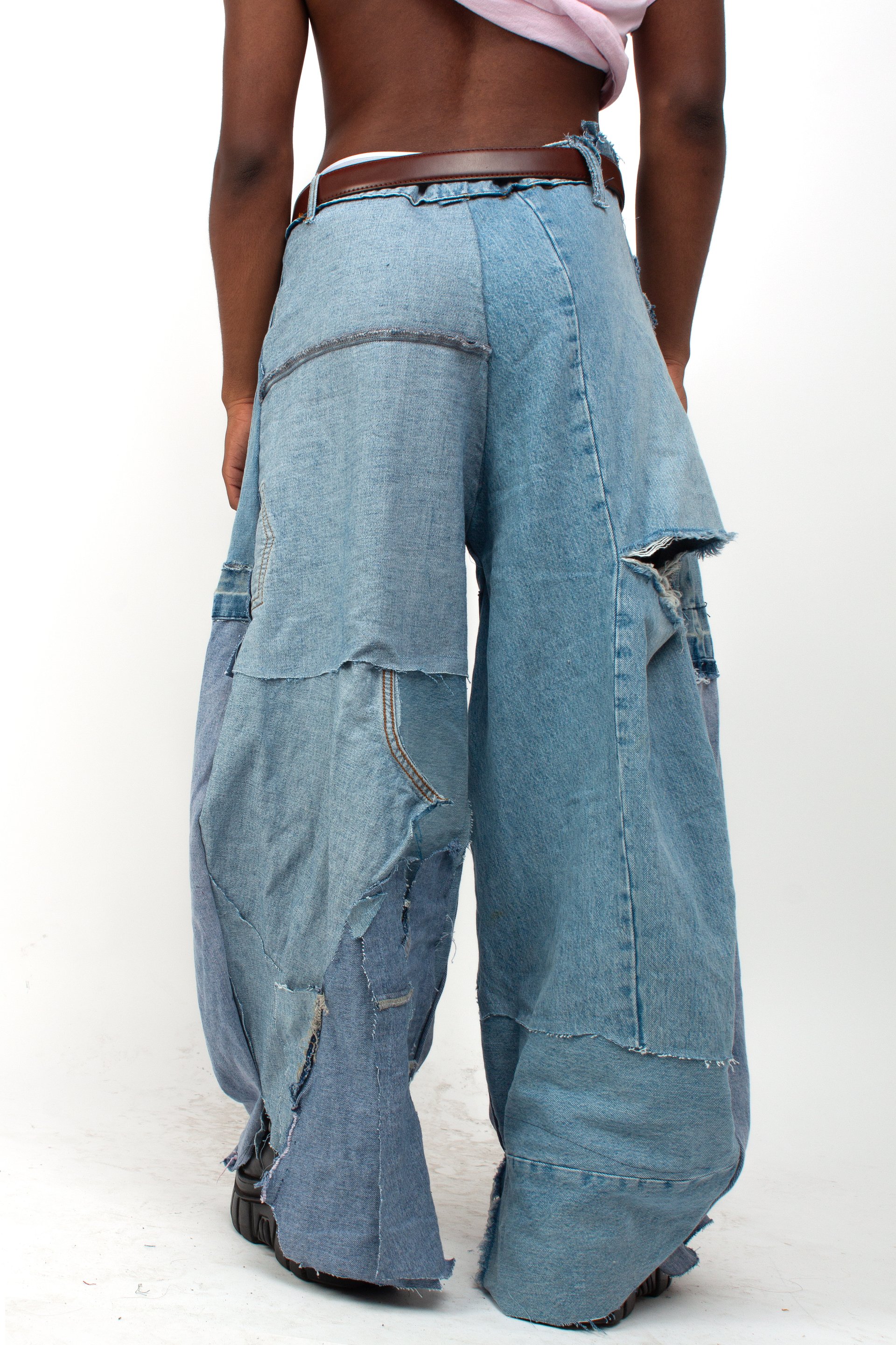 BLUE PANEL PATCHWORK DENIM TROUSERS - 32 product image (3)