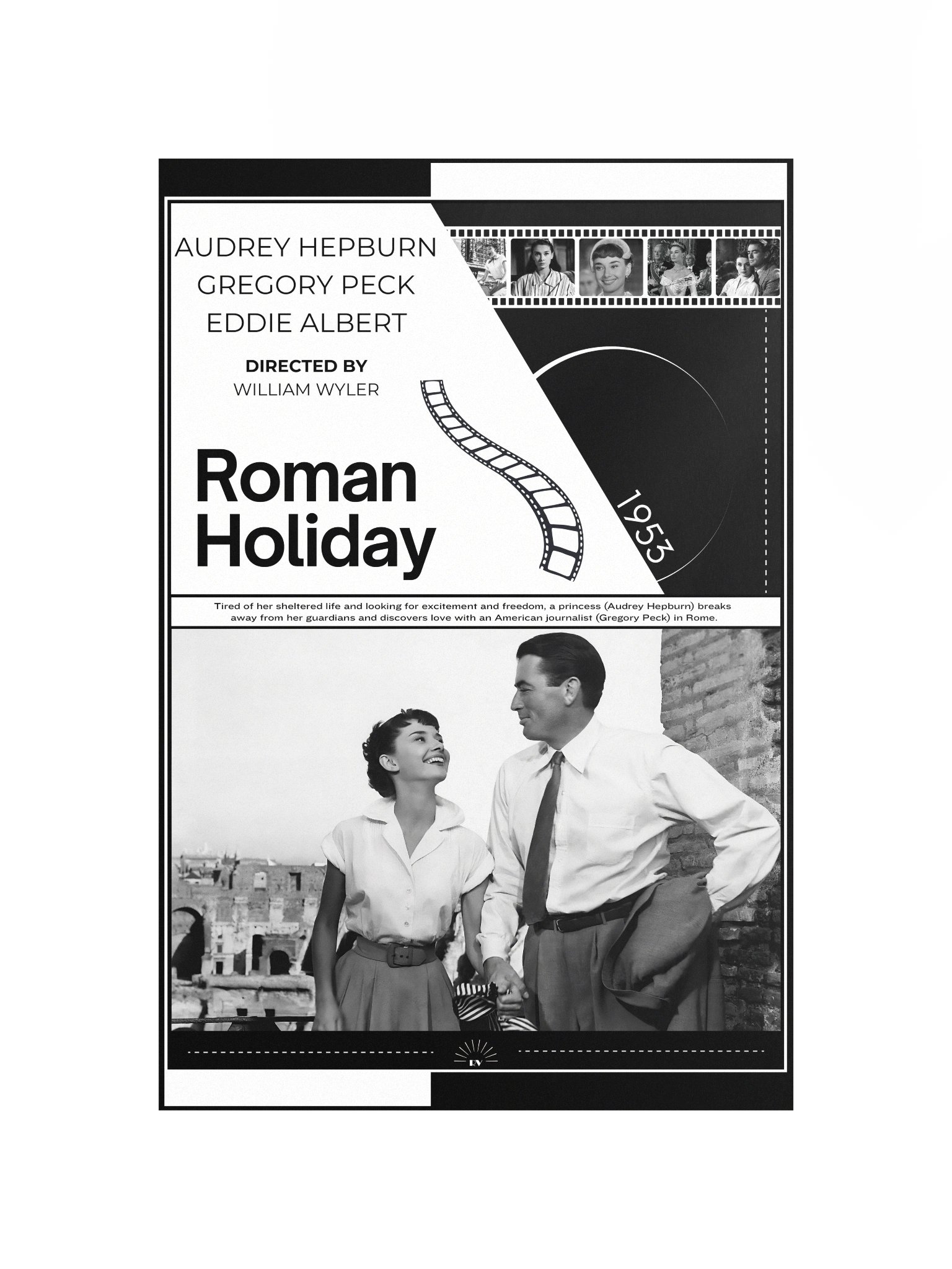 Roman Holiday with Audrey Hepburn and Gregory Peck 1953 | Movie Poster | 12x18 Wall Art product image (4)