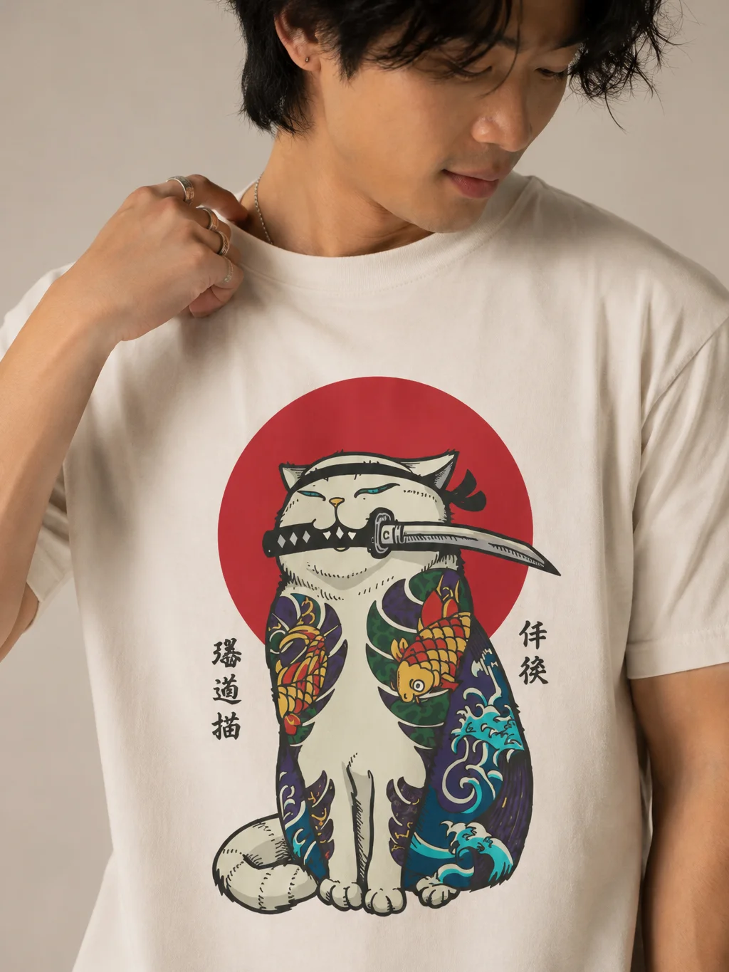 Yakuza Cat Samurai T-Shirt – Japanese Tattoo Style Warrior Cat Tee for Cat Lovers product image (2)