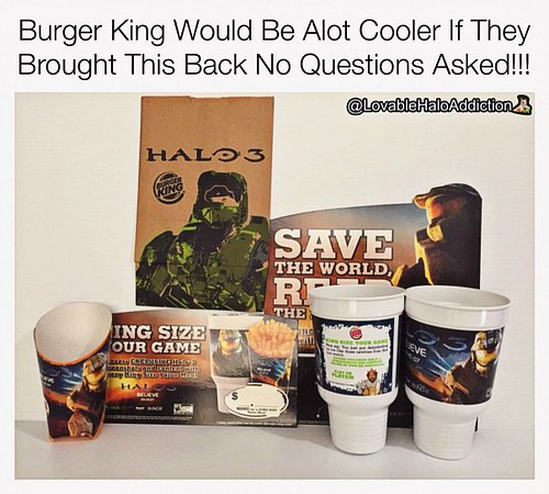 The Burger King Halo 3 promotion in 2007 featured limited-edition themed packaging, including 42-ounce drink cups and King Fr...