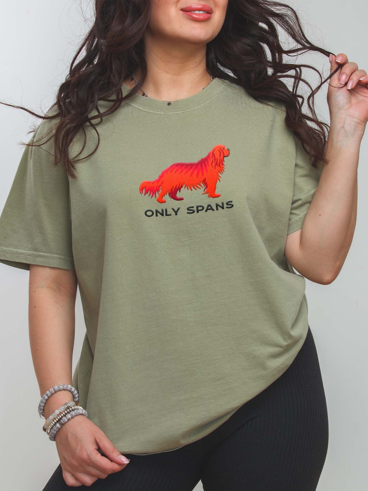 Only Spans T-Shirt(Embroidered) of a Cavalier King Charles Spaniel(Ruby) product image (1)