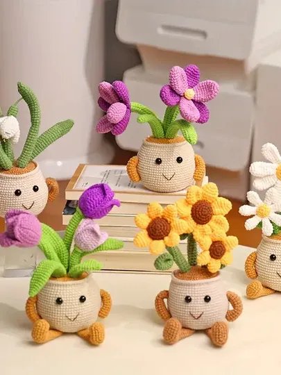 Häkelanleitung für 5 Topfblumen im Amigurumi-Stil product image (1)