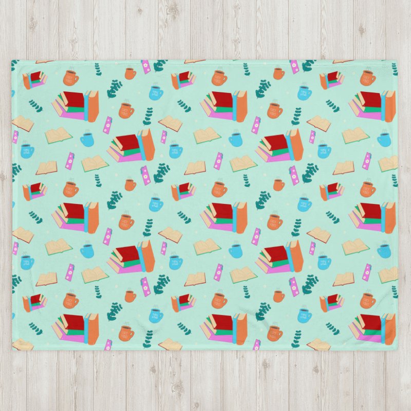 Cozy Book Lovers Pattern Throw Blanket- Mint Background product image (3)