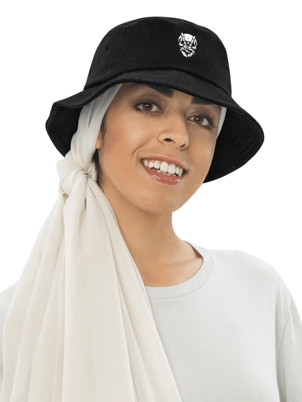 Pixelated Skull Denim Bucket Hat | AI Design peace skull image product image (1)