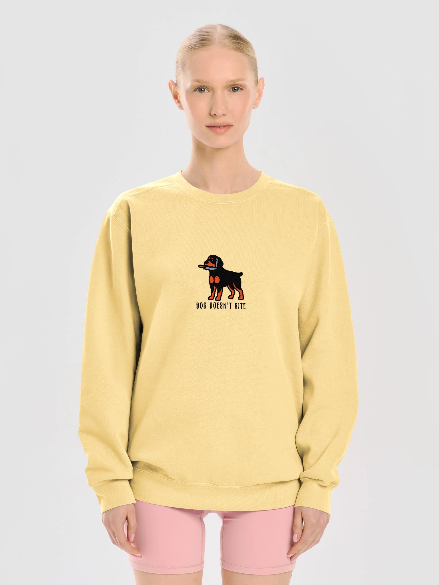 Dog Doesn't Bite Funny Chibi-Style Embroidered Premium Sweatshirt for Rottweiler(Docked Tail) Owners product image (45)