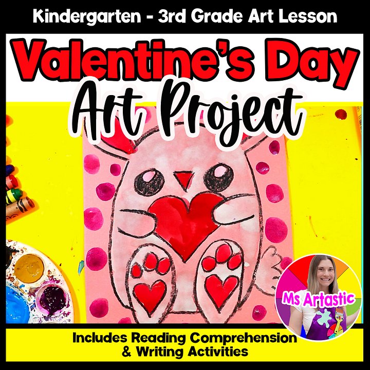 Valentines Day Bunny Art Project Primary Art Lesson Reading Writing Kindergarten Art product image (1)