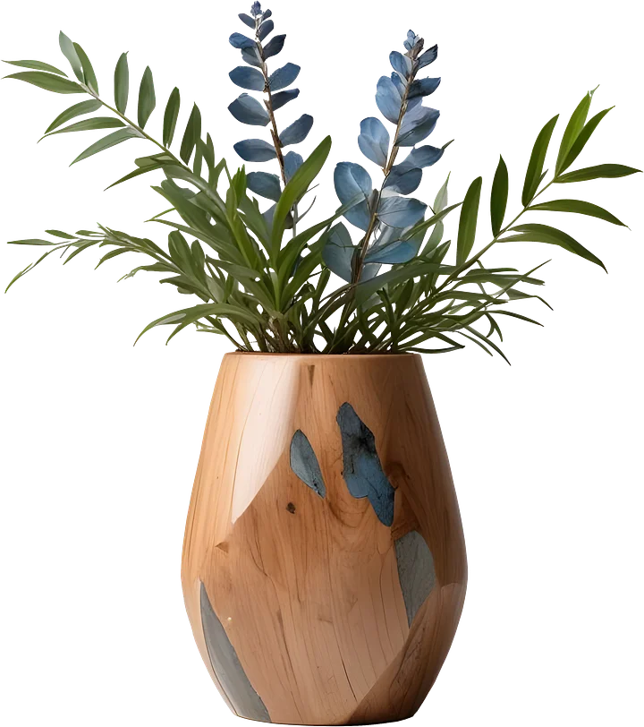 Celestial Grace – Boho Chic Wooden and Labradorite Vase PNG product image (1)
