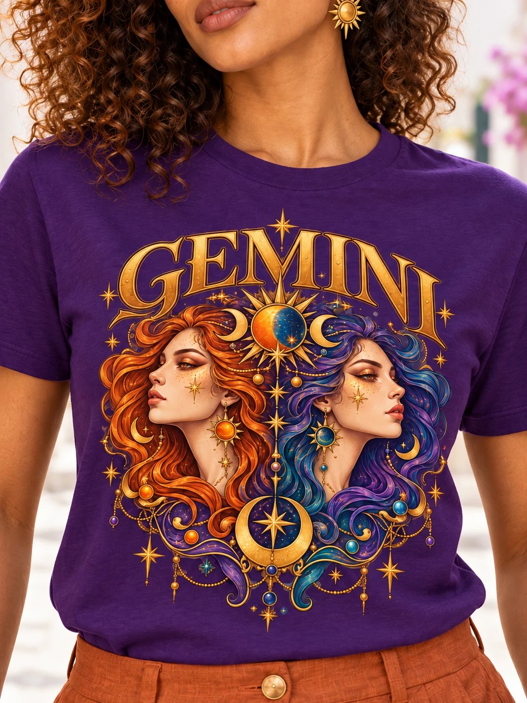 Gemini Zodiac T-Shirt With Colourful Celestial Twins product image (1)