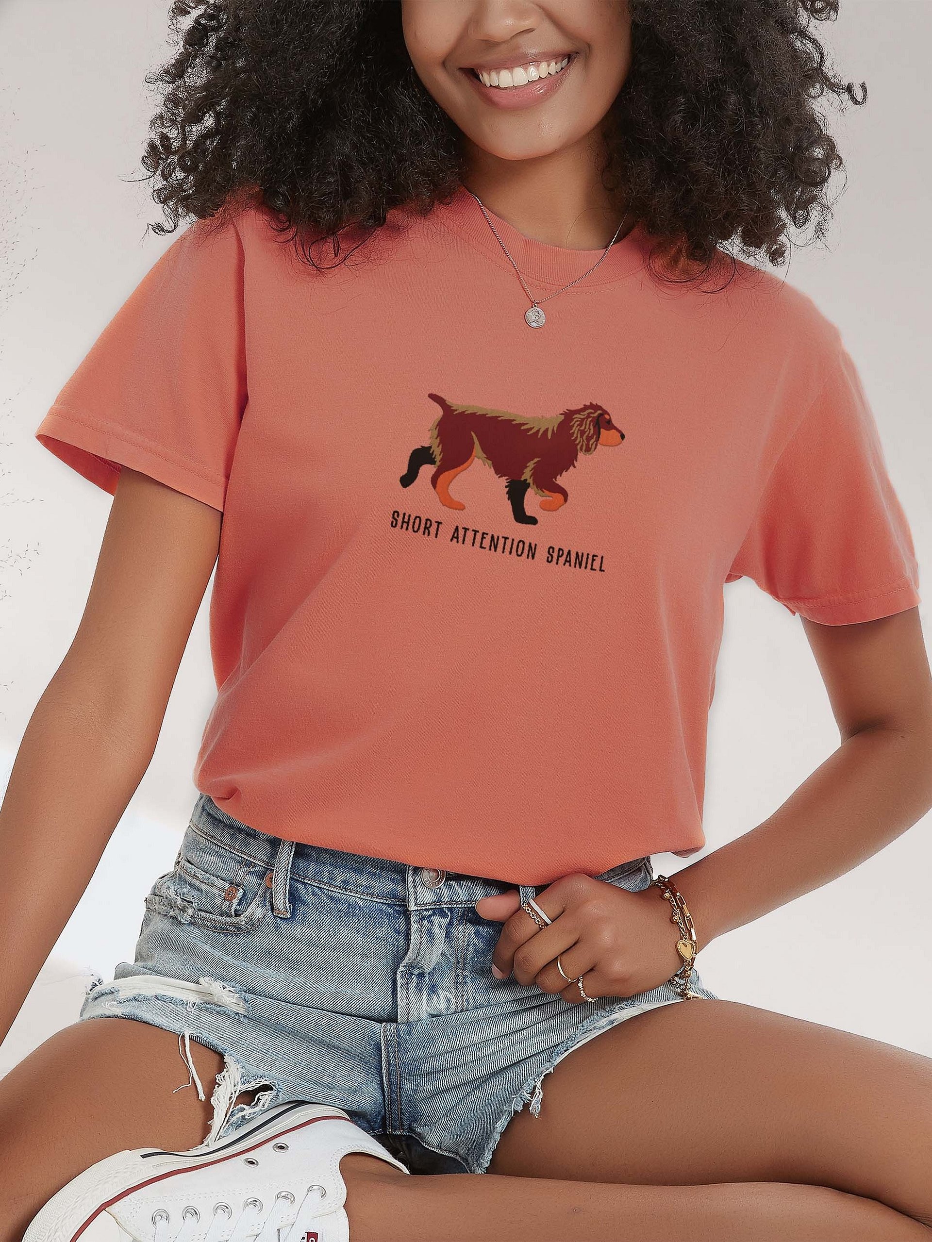 Short Attention Spaniel T-Shirt(Embroidered) of a Working Cocker Spaniel(Liver & Tan) product image (2)