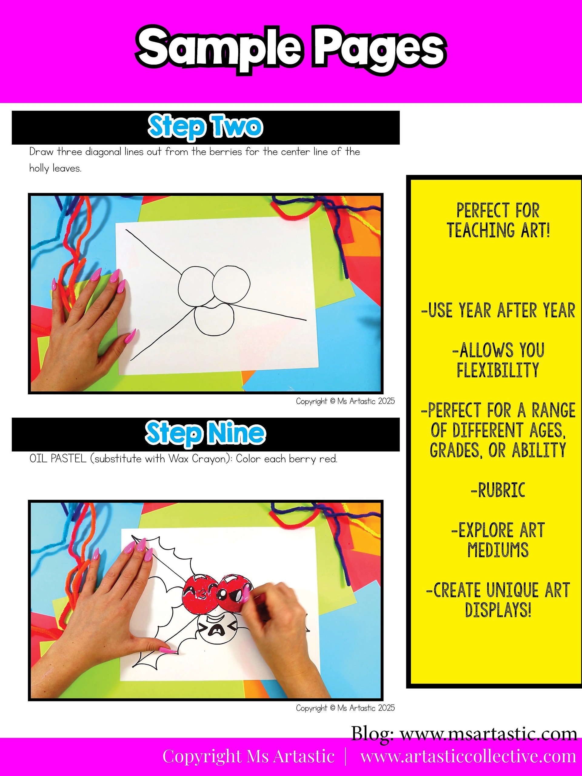 Christmas Art Lesson Christmas Holly Art Project Holiday Art Activity Craft product image (7)