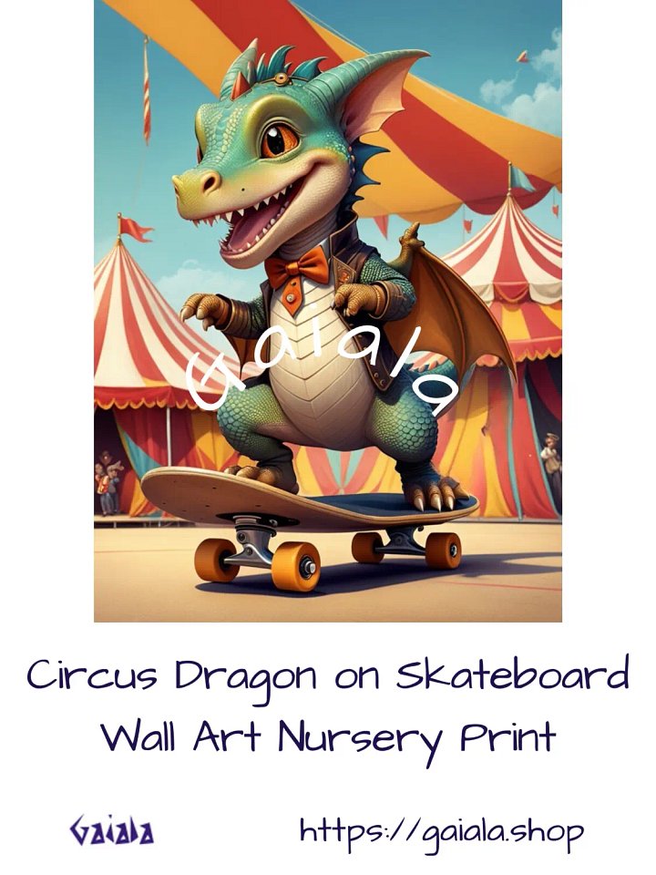 Circus Dragon on Skateboard Kid Nursery Print Child Wall Art product image (1)